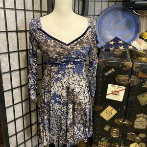 - Vintage Rinascimento Retro Blue & Brown Floral Print Dress